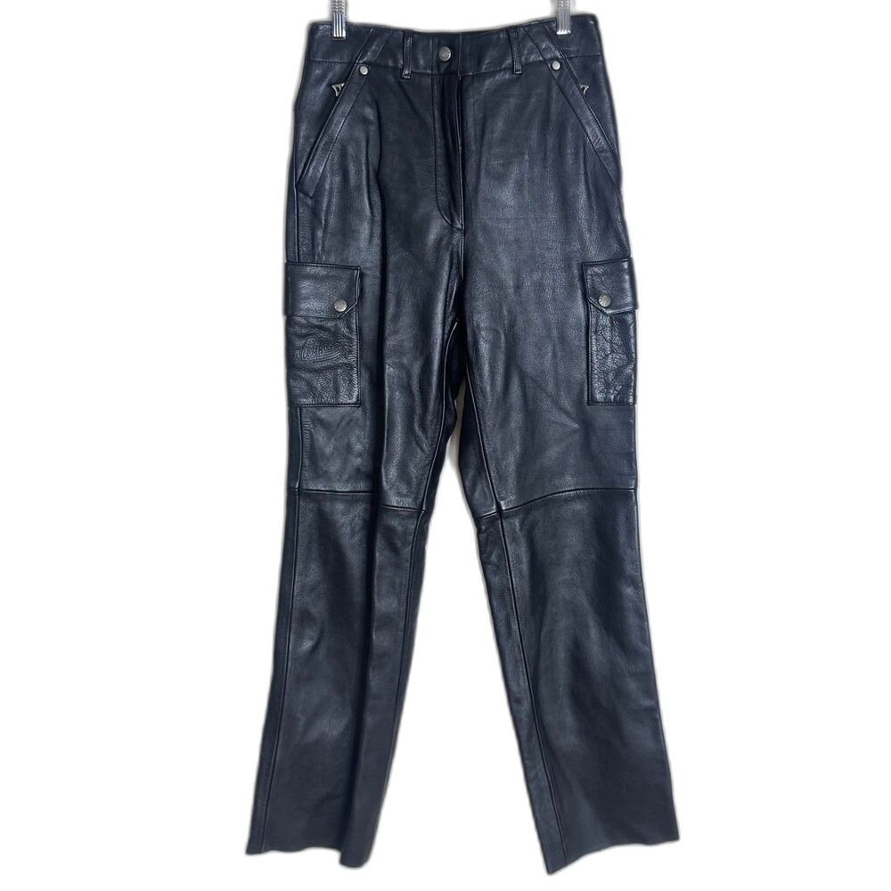 Flying Bikes Oakwood Leather Cargo Pants Womens 10 Black Motorcycle Biker‎